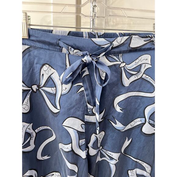 Olivia von Halle Blue Silk Satin Pajama Set Sz L Lila Arran Blue Bow Women’s - Picture 3 of 8